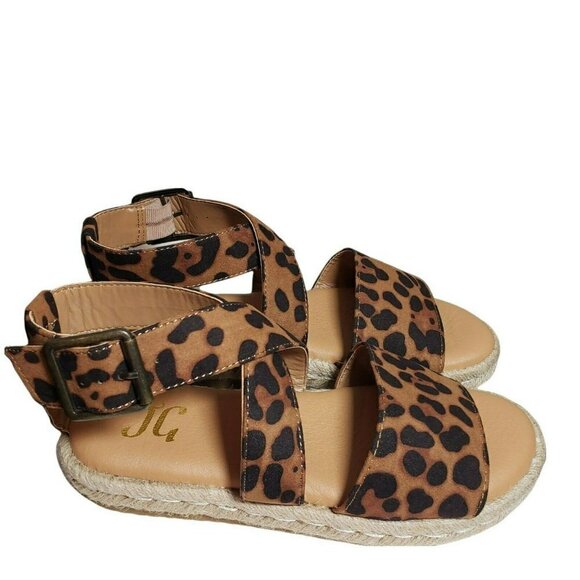 Journee Womens Trinity Leopard Open Toe Buckle Espadrille Flat Sandals Size 7 - Picture 2 of 10